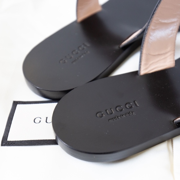GUCCI Marmont Thong Sandals - Black with Gold Hardware, Size 38/ US 8, NIB - Picture 4 of 14
